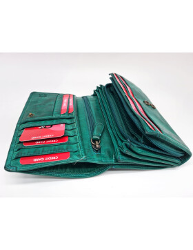 Leder Damen Geldbörse XXL, Lederbörse Portemonnaie Brieftasche Nappaleder mit Geldscheinfächer, Box Travel Organizer Seegrün