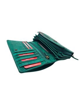 Leder Damen Geldbörse XXL, Lederbörse Portemonnaie Brieftasche Nappaleder mit Geldscheinfächer, Box Travel Organizer Seegrün