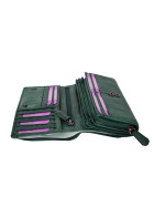 Leder Damen Geldb&ouml;rse XXL, Lederb&ouml;rse Portemonnaie Brieftasche Nappaleder mit Geldscheinf&auml;cher, Box Travel Organizer Seegr&uuml;n