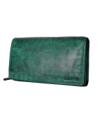 Leder Damen Geldbörse XXL, Lederbörse Portemonnaie Brieftasche Nappaleder mit Geldscheinfächer, Box Travel Organizer Seegrün