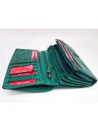 Leder Damen Geldbörse XXL, Lederbörse Portemonnaie Brieftasche Nappaleder mit Geldscheinfächer, Box Travel Organizer Seegrün