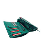 Leder Damen Geldbörse XXL, Lederbörse Portemonnaie Brieftasche Nappaleder mit Geldscheinfächer, Box Travel Organizer Seegrün