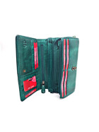 Leder Damen Geldb&ouml;rse XXL, Lederb&ouml;rse Portemonnaie Brieftasche Nappaleder mit Geldscheinf&auml;cher, Box Travel Organizer Seegr&uuml;n