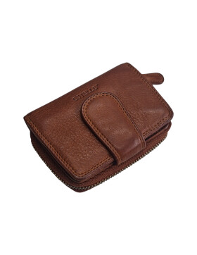 Old River Damen Leder Geldbörse Klein, Damen Portemonnaie, Lederbörse Vintage cognac