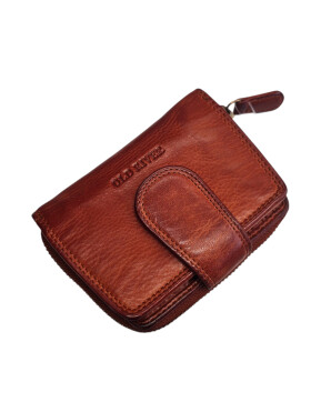 Old River Damen Leder Geldbörse Klein, Damen Portemonnaie RFID Schutz, Lederbörse Vintage cognac