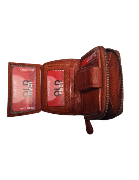 Old River Damen Leder Geldbörse Klein, Damen Portemonnaie RFID Schutz, Lederbörse Vintage cognac