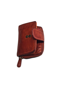 Old River Damen Leder Geldbörse Klein, Damen Portemonnaie RFID Schutz, Lederbörse Vintage cognac