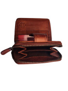 Old River Damen Leder Geldbörse Klein, Damen Portemonnaie RFID Schutz, Lederbörse Vintage cognac