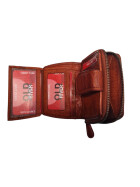 Old River/ Estelle Damen Leder Geldbörse Klein, Damen Portemonnaie mit RFID Schutz, kleiner Geldtbeutel mit viel Fächer Vinatage Leder cognac