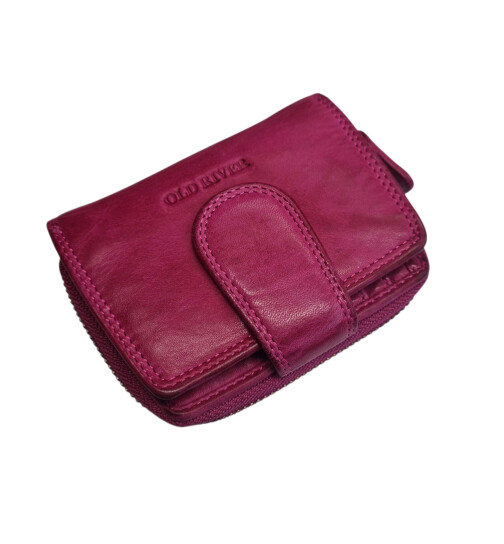 Old River Damen Leder Geldbörse Klein, Damen Portemonnaie, Lederbörse Vintage pink
