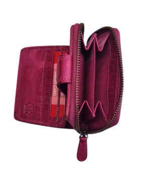 Old River Damen Leder Geldbörse Klein, Damen Portemonnaie, Lederbörse Vintage pink