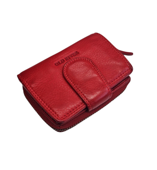 Old River Damen Leder Geldbörse Klein, Damen Portemonnaie RFID Schutz, Lederbörse Vintage rot