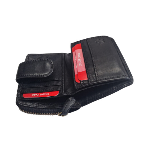 Old River Damen Leder Geldbörse Klein, Damen Portemonnaie RFID Schutz, Lederbörse Vintage schwarz