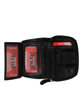 Old River Damen Leder Geldbörse Klein, Damen Portemonnaie RFID Schutz, Lederbörse Vintage schwarz