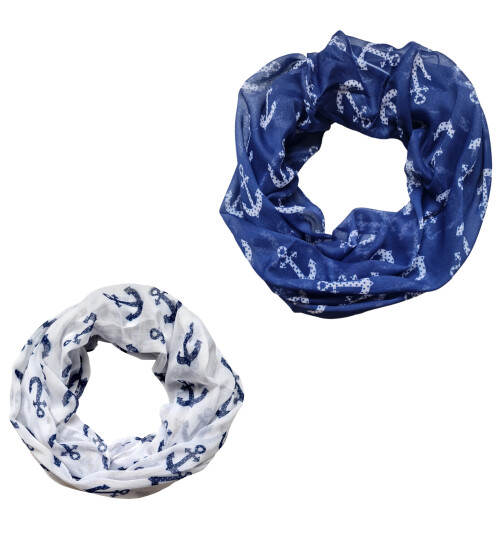 Damen Schal Loop Maritim, Rundschal mit Anker, dünner  Sommerschal