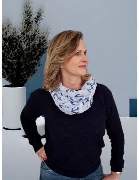 Loop - Schal/Schlauchschal, Schlauchtuch leicht, Halstuch Marine,Anker Motiv Viskose Blau