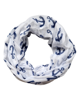Loop - Schal/Schlauchschal, Schlauchtuch leicht, Halstuch Marine,Anker Motiv Viskose Weiss