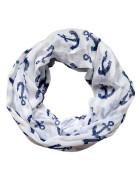 Loop - Schal/Schlauchschal, Schlauchtuch leicht, Halstuch Marine,Anker Motiv Viskose Weiss