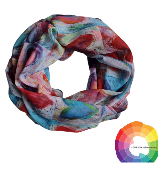 Damen Loop Schal Bunt, Schlauchschal dünn, Halstuch bunt, Rundschal Tücher Herz Muster ,weiche Viskose