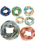 Damen Loop Schal, Schlauchschal d&uuml;nn seidig, Halstuch, Rundschal T&uuml;cher Floral Blumen-/ Vogel Motiv