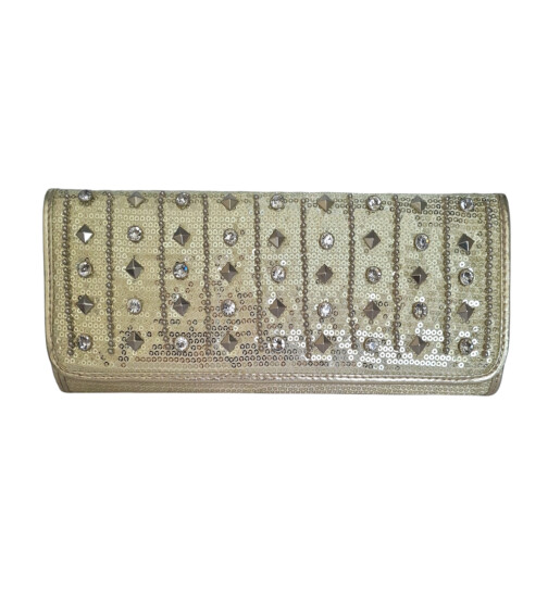 Abendtasche Clutch Disko Tasche mit Nieten, Pailetten, Strasssteinen Gold