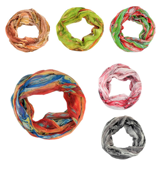 Damen Loop Schal, Schlauchschal d&uuml;nn bunt, Halstuch, Rundschal T&uuml;cher Farbverlauf abstract Regenbogen seidig
