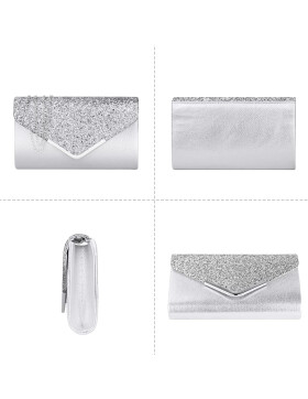 Kuvert Brauttasche Silber Glitter, Kettentasche, Glitzer Abendtasche