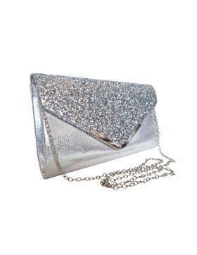 Kuvert Brauttasche Silber Glitter, Kettentasche, Glitzer Abendtasche