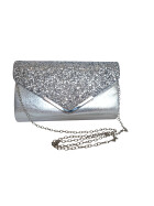 Kuvert Brauttasche Silber Glitter, Kettentasche, Glitzer Abendtasche