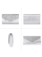 Kuvert Brauttasche Silber Glitter, Kettentasche, Glitzer Abendtasche