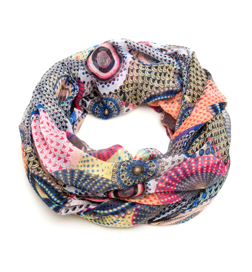 Loop Schal Schlauchschal mit Kreismuster mehrfarbig, bunt, Loop d&uuml;nn leicht