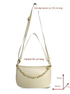 Damen Leder Tasche mit Kette, Schultertasche klein, Henkeltasche, Leder Clutch, Umh&auml;ngetasche mit Kette, Italy Creme