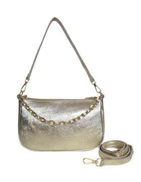 Damen Leder Tasche mit Kette, Schultertasche klein, Henkeltasche, Leder Clutch, Umh&auml;ngetasche mit Kette, Italy Gold