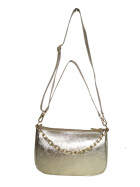 Damen Leder Tasche mit Kette, Schultertasche klein, Henkeltasche, Leder Clutch, Umh&auml;ngetasche mit Kette, Italy Gold