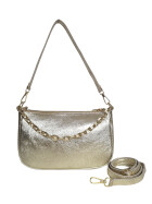 Damen Leder Tasche mit Kette, Schultertasche klein, Henkeltasche, Leder Clutch, Umh&auml;ngetasche mit Kette, Italy Gold
