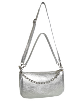 Damen Leder Tasche mit Kette, Schultertasche klein, Henkeltasche, Leder Clutch, Umh&auml;ngetasche mit Kette, Italy Silber