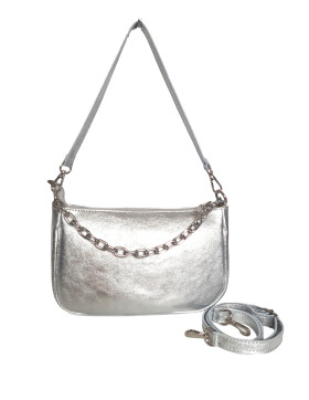 Damen Leder Tasche mit Kette, Schultertasche klein, Henkeltasche, Leder Clutch, Umh&auml;ngetasche mit Kette, Italy Silber