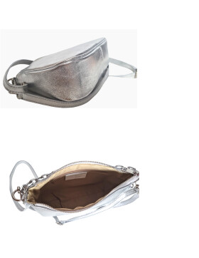 Damen Leder Tasche mit Kette, Schultertasche klein, Henkeltasche, Leder Clutch, Umh&auml;ngetasche mit Kette, Italy Silber