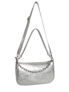 Damen Leder Tasche mit Kette, Schultertasche klein, Henkeltasche, Leder Clutch, Umh&auml;ngetasche mit Kette, Italy Silber
