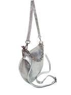 Damen Leder Tasche mit Kette, Schultertasche klein, Henkeltasche, Leder Clutch, Umh&auml;ngetasche mit Kette, Italy Silber