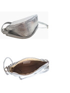 Damen Leder Tasche mit Kette, Schultertasche klein, Henkeltasche, Leder Clutch, Umh&auml;ngetasche mit Kette, Italy Silber