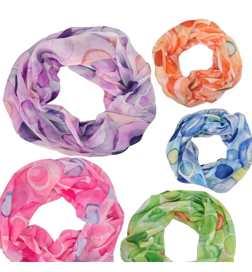Loop Schal Schlauchschal mit Kreismuster mehrfarbig, bunt, Loop d&uuml;nn leicht