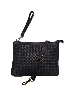 Leder Umh&auml;ngetasche mit Handgelenkschlaufe, Leder Clutch,Damen Schultertasche klein, Cross body Tasche geflochten Schwarz