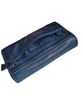 Old River Damen Leder Portemonnaie , Leder Geldbörse Mittelgroß, Damen Börse Vintage Leder Blau