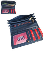 Old River Damen Leder Portemonnaie , Leder Geldbörse Mittelgroß, Damen Börse Vintage Leder Blau