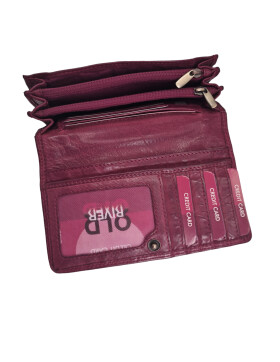 Damen Leder Portemonnaie , Leder Geldb&ouml;rse Mittelgro&szlig;, Damen B&ouml;rse gewaschenes Leder  von Old River Lila