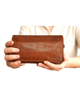 Damen Leder Portemonnaie , Leder Geldb&ouml;rse Mittelgro&szlig;, Damen B&ouml;rse gewaschenes Leder  von Old River Cognac