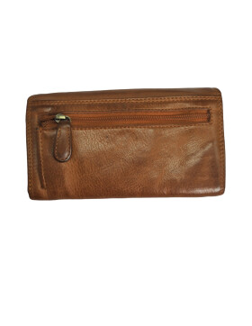 Old River Damen Leder Portemonnaie , Leder Geldbörse Mittelgroß, Damen Börse Vintage Leder Cognac