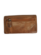 Old River Damen Leder Portemonnaie , Leder Geldbörse Mittelgroß, Damen Börse Vintage Leder Cognac