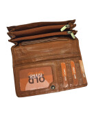 Old River Damen Leder Portemonnaie , Leder Geldbörse Mittelgroß, Damen Börse Vintage Leder Cognac